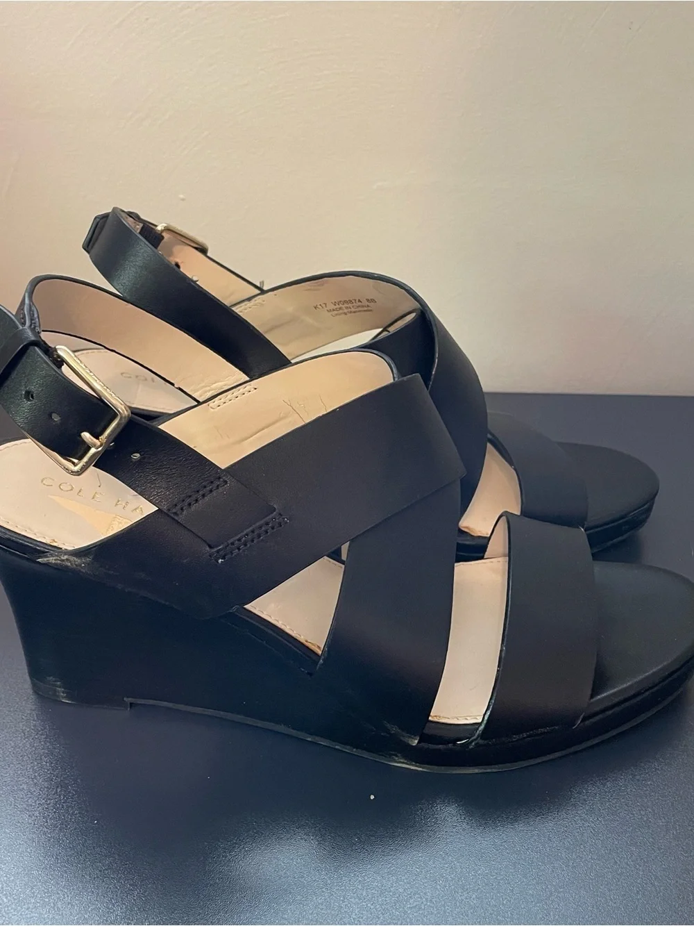 Cole Haan Black Wedge Sandals Size 8